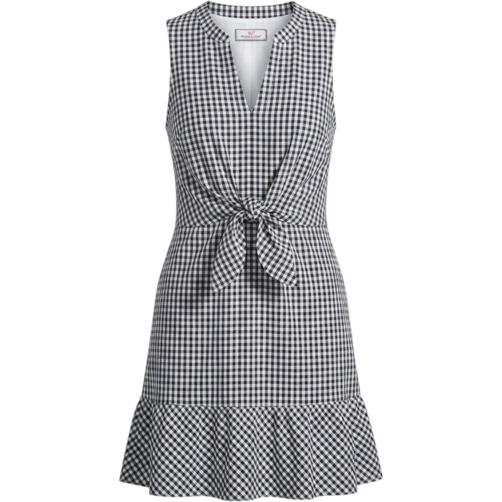 Vineyard Vines Gingham Tie Front Ruffle Hem Dress Black White Size 4